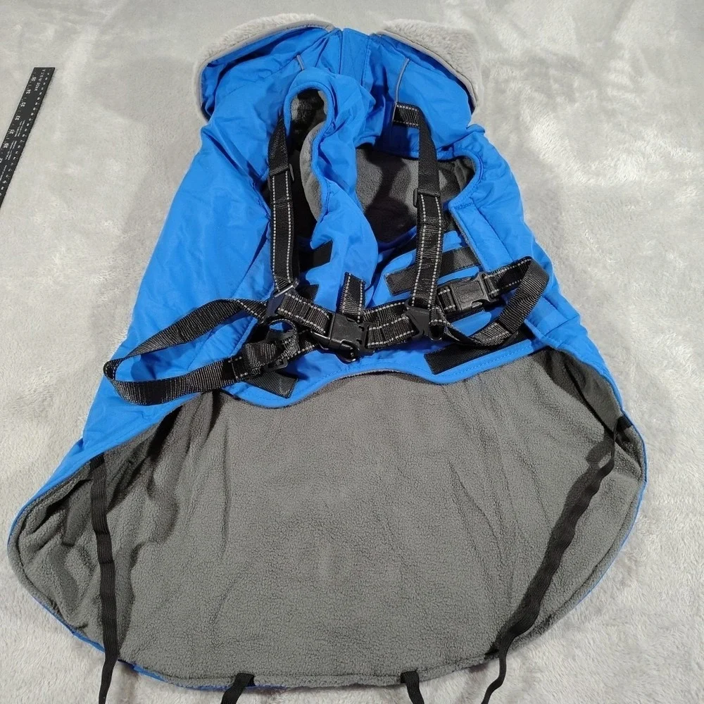 Dog Jacket Large 3XL Blue Hiking Outdoor Winter Adjustable Warm Walks Collared